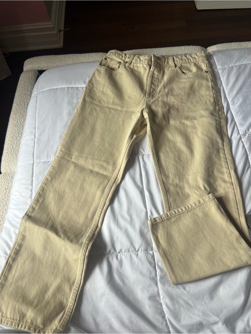Zara Beige Button-Fly Straight Jeans